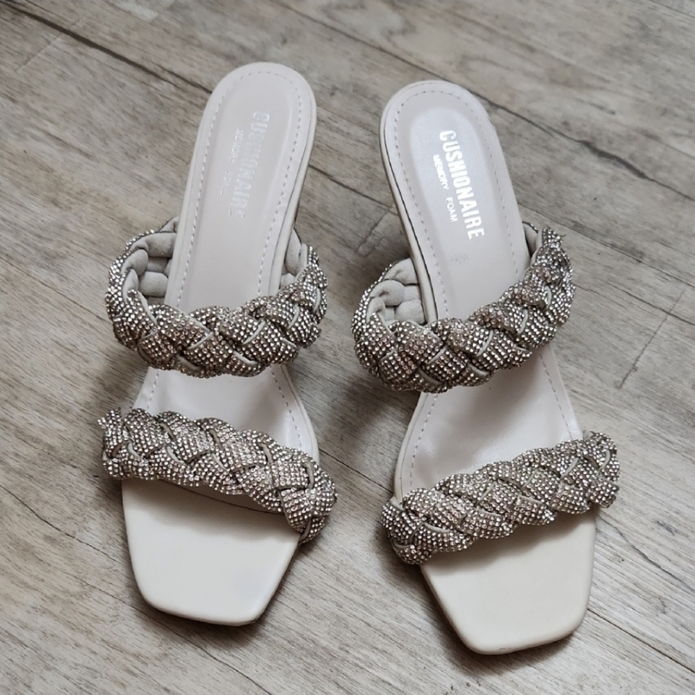 Cushionaire Party Braided Rhinestone Dress Sandal + Memiry Foam 8.5M EUC